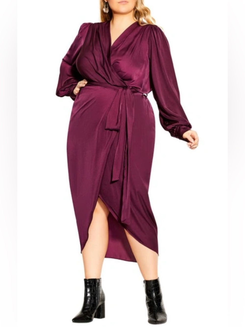 City Chic Women’s Opulent Long Sleeve Midi Dress Lilac Size L NWT